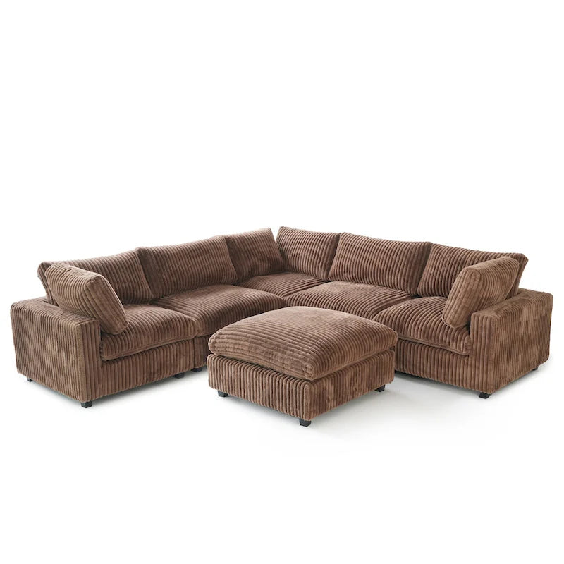 Canapé d'angle modulable en tissu peluche rembourré, garni de duvet pour salon