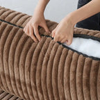 Canapé d'angle modulable en tissu peluche rembourré, garni de duvet pour salon