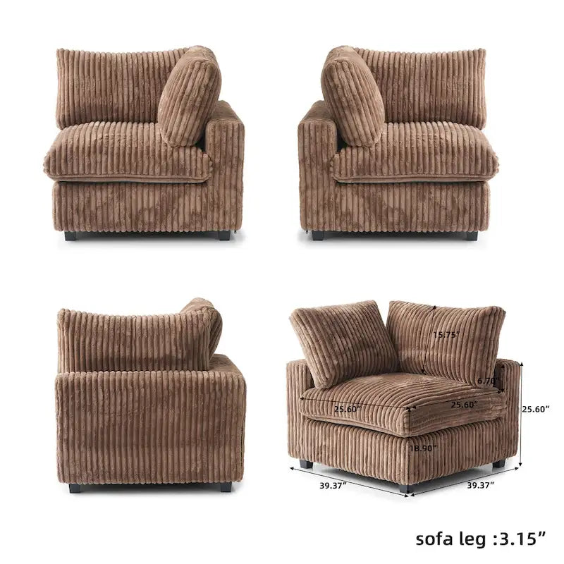 Canapé d'angle modulable en tissu peluche rembourré, garni de duvet pour salon