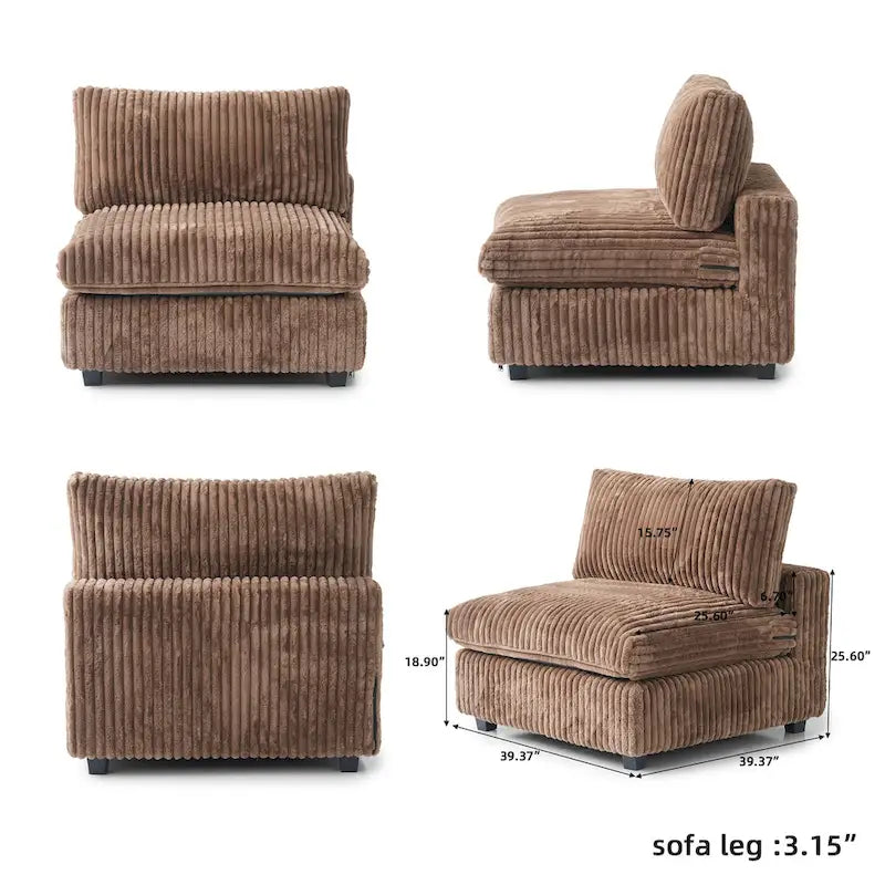 Canapé d'angle modulable en tissu peluche rembourré, garni de duvet pour salon