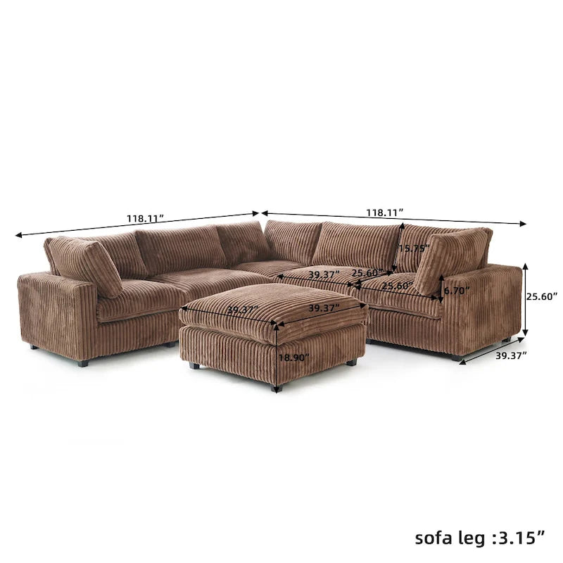 Canapé d'angle modulable en tissu peluche rembourré, garni de duvet pour salon