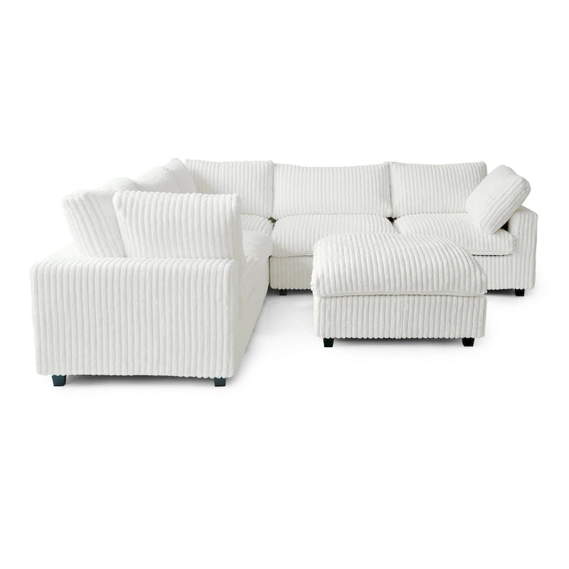Canapé d'angle modulable en tissu peluche rembourré, garni de duvet pour salon
