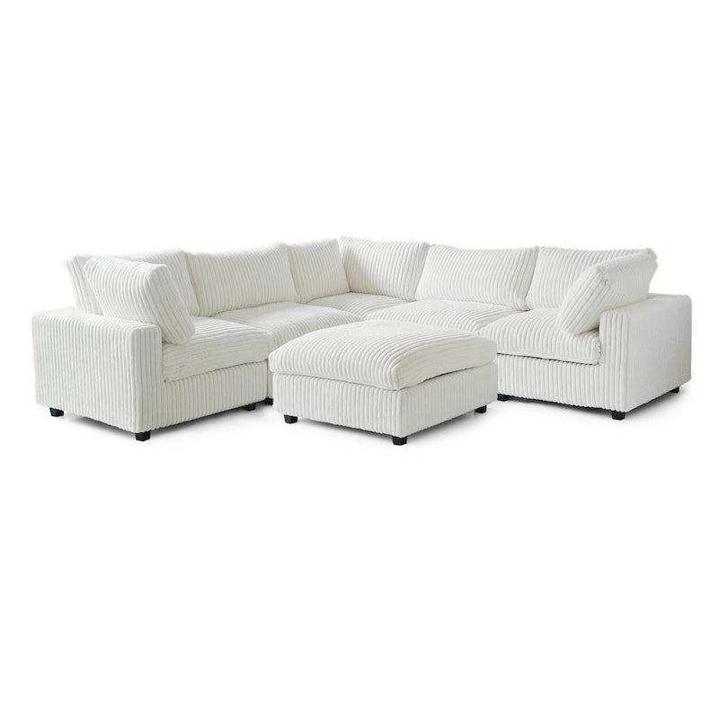 Canapé d'angle modulable en tissu peluche rembourré, garni de duvet pour salon