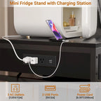 Mini Frigo con Stazione di Ricarica, Tavolino Laterale con Cassetti e Mobiletto su Ruote