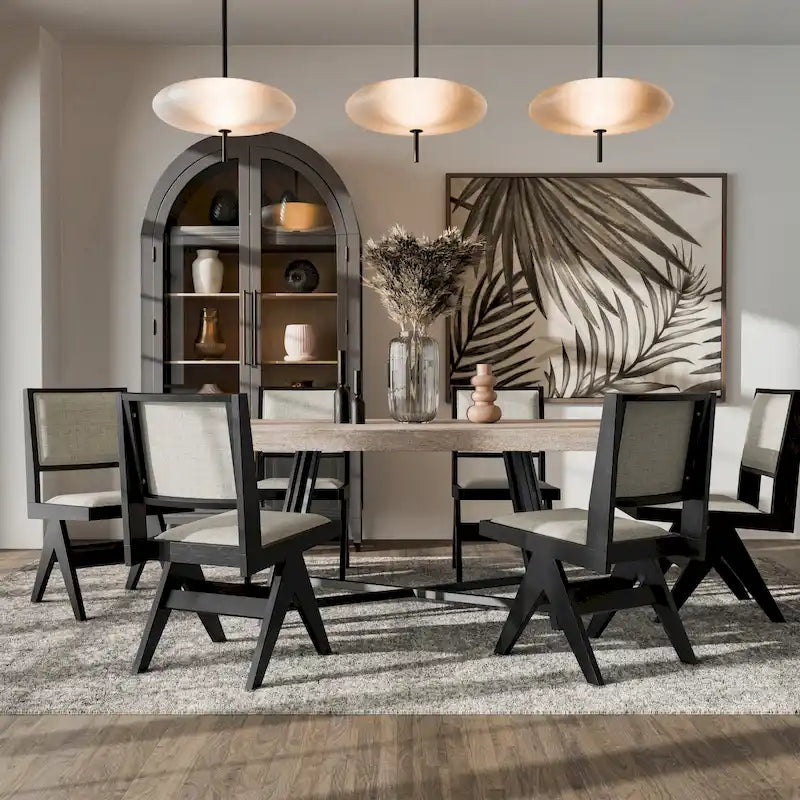 Set da pranzo moderno Evrena di 7 pezzi in legno massello nero Furniture of America
