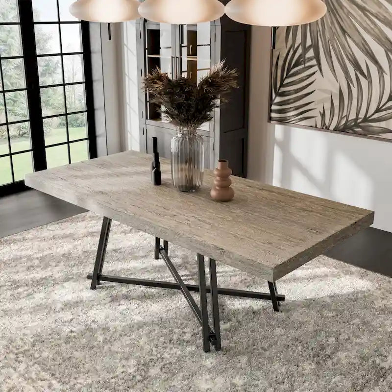 Set da pranzo moderno Evrena di 7 pezzi in legno massello nero Furniture of America