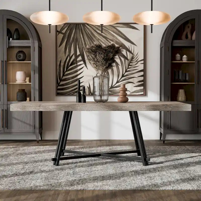 Set da pranzo moderno Evrena di 7 pezzi in legno massello nero Furniture of America