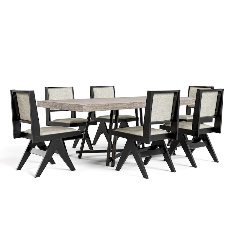 Set da pranzo moderno Evrena di 7 pezzi in legno massello nero Furniture of America