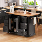Isola da cucina da 56 pollici con piano a ribalta in impiallacciatura di legno di caucciù (sgabelli esclusi)