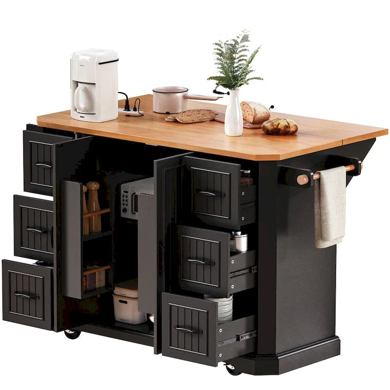 Isola da cucina da 56 pollici con piano a ribalta in impiallacciatura di legno di caucciù (sgabelli esclusi)