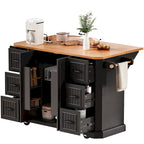 Isola da cucina da 56 pollici con piano a ribalta in impiallacciatura di legno di caucciù (sgabelli esclusi)