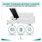 Divano sezionale reversibile con letto estraibile, chaise longue con contenitore nascosto, gambe durevoli,