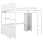 Letto a soppalco in metallo Off-White con scrivania e armadio - Matrimoniale
