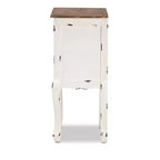 Comodino a 2 cassetti Levron con bicolore e legno anticato Noce/Bianco Antico - Baxton Studio: Tavolino contenitore da comodino