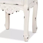 Comodino a 2 cassetti Levron con bicolore e legno anticato Noce/Bianco Antico - Baxton Studio: Tavolino contenitore da comodino
