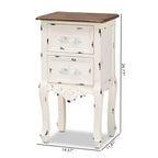 Comodino a 2 cassetti Levron con bicolore e legno anticato Noce/Bianco Antico - Baxton Studio: Tavolino contenitore da comodino