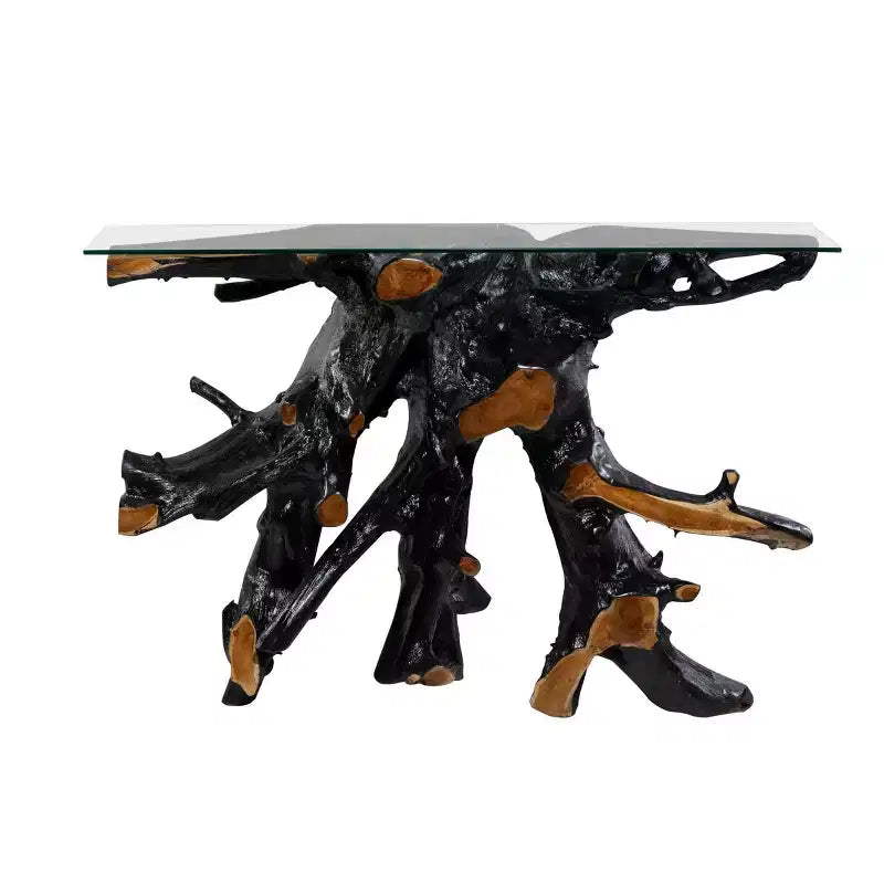 Contemporary Teak Wood Console Table Gold - Olivia & May: Sturdy Foyer Table, No Assembly Required