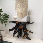 Console en teck contemporaine couleur or – Olivia & May : Table d'entrée robuste, aucun assemblage requis
