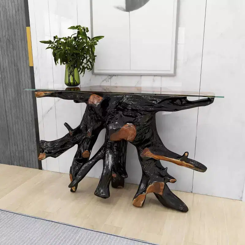 Console en teck contemporaine couleur or – Olivia & May : Table d'entrée robuste, aucun assemblage requis