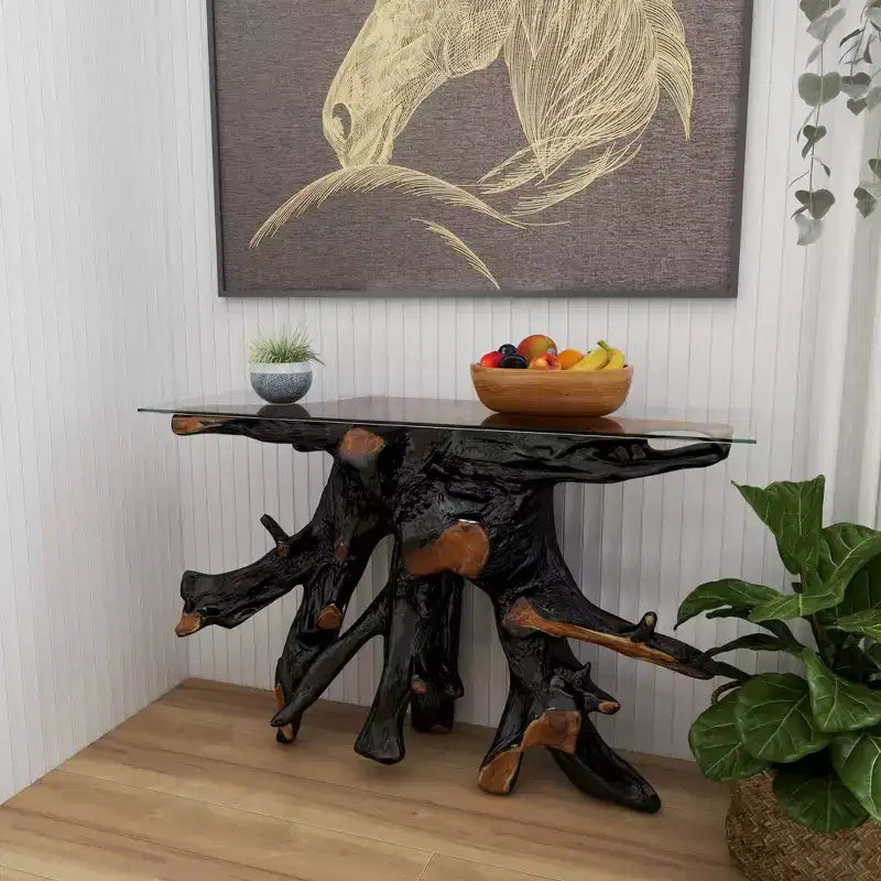 Console en teck contemporaine couleur or – Olivia & May : Table d'entrée robuste, aucun assemblage requis