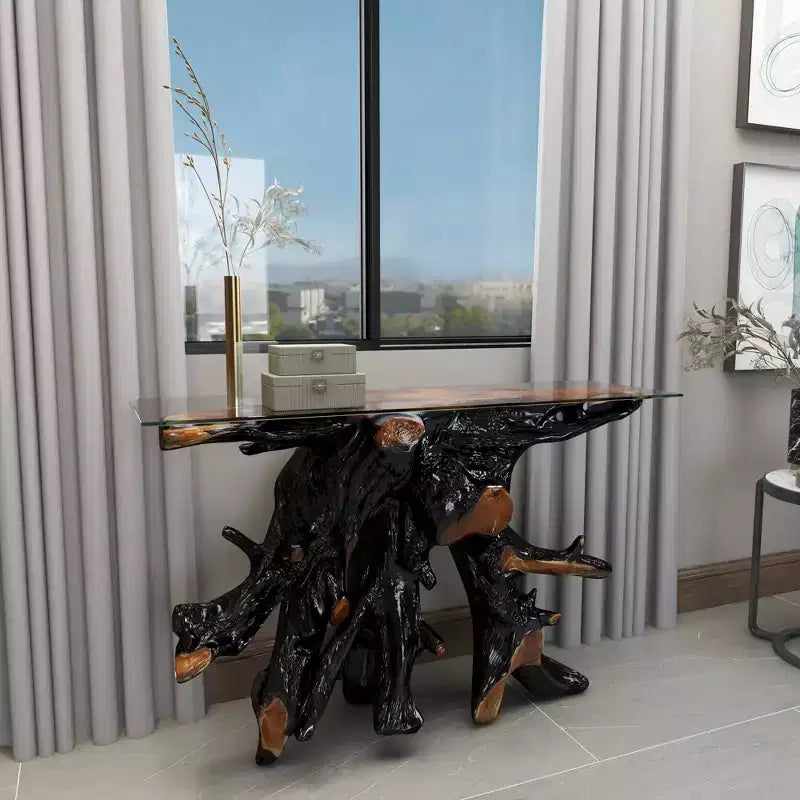 Console en teck contemporaine couleur or – Olivia & May : Table d'entrée robuste, aucun assemblage requis