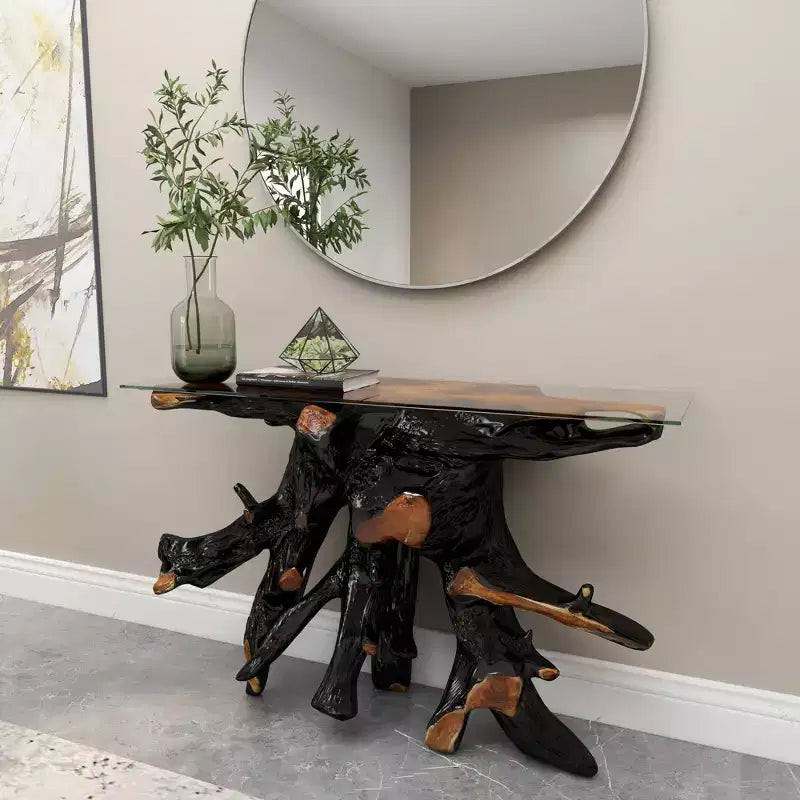Console en teck contemporaine couleur or – Olivia & May : Table d'entrée robuste, aucun assemblage requis