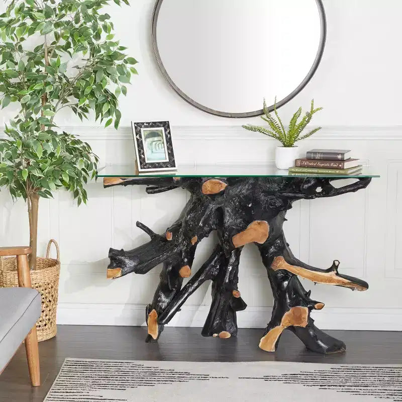Console en teck contemporaine couleur or – Olivia & May : Table d'entrée robuste, aucun assemblage requis