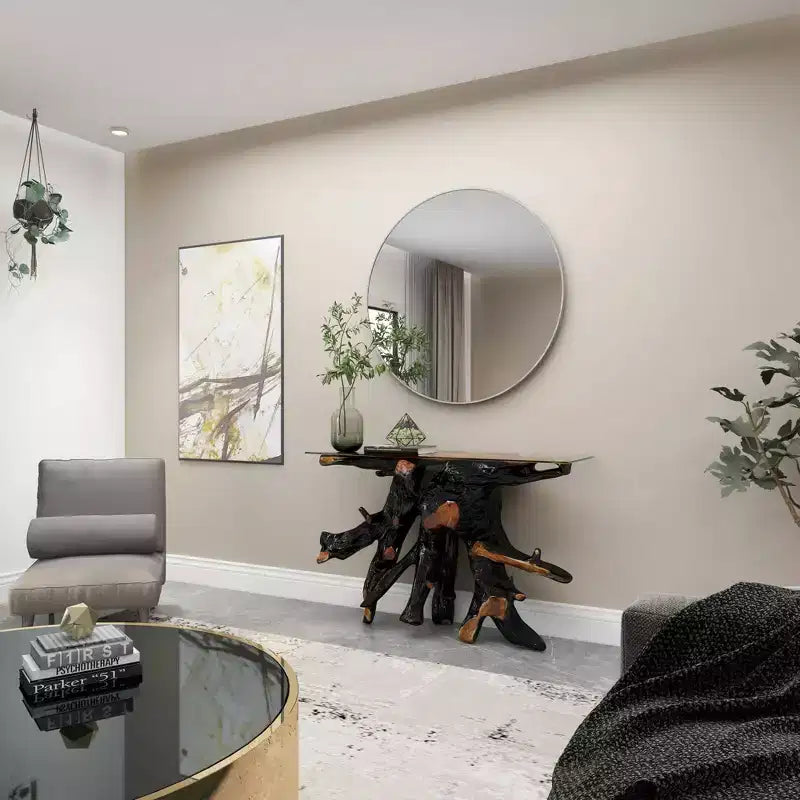 Console en teck contemporaine couleur or – Olivia & May : Table d'entrée robuste, aucun assemblage requis