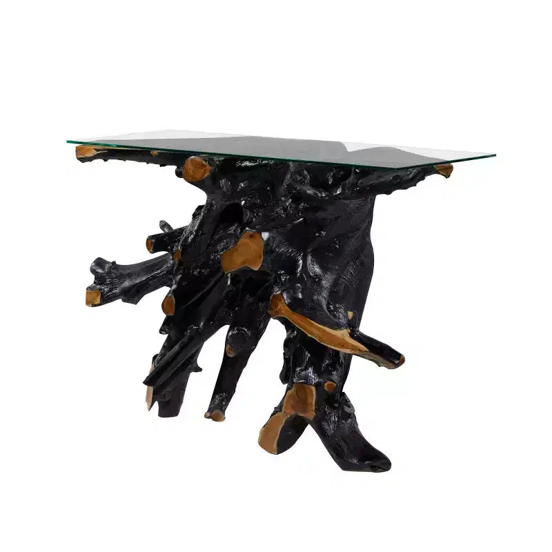 Console en teck contemporaine couleur or – Olivia & May : Table d'entrée robuste, aucun assemblage requis