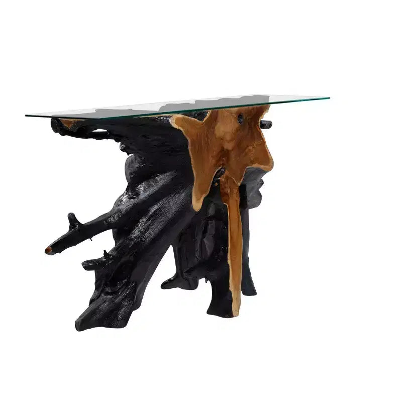 Console en teck contemporaine couleur or – Olivia & May : Table d'entrée robuste, aucun assemblage requis