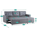 Divano componibile convertibile reversibile con letto estraibile, chaise longue con contenitore nascosto e gambe durevoli