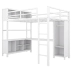 Letto a soppalco in metallo Off-White con scrivania e armadio - Matrimoniale