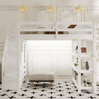 Letto a soppalco singolo/matrimoniale con scala contenitore - Ripiani, armadio e luce LED, design salvaspazio