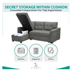 Divano sezionale reversibile con letto estraibile, chaise longue con contenitore nascosto, gambe durevoli,