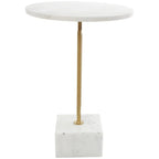 Tavolino d'appoggio/laterale geometrico in marmo con base rettangolare in metallo dorato - Bianco