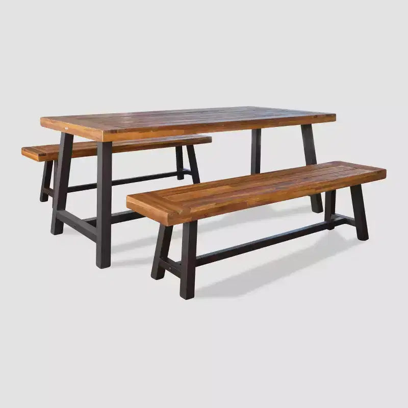 Set da pranzo da patio Carlisle 3 pezzi in legno rustico - Christopher Knight Home