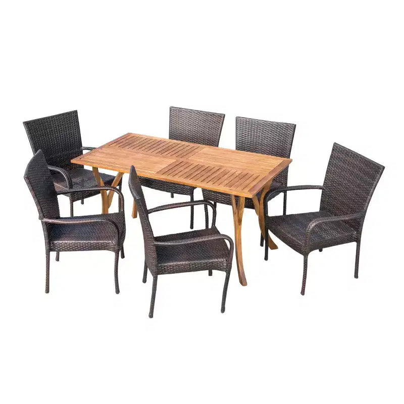 Set da pranzo 7 pezzi Monterey in acacia e vimini - Christopher Knight Home