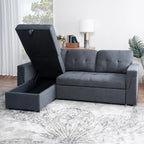 Divano componibile convertibile reversibile con letto estraibile, chaise longue con contenitore nascosto e gambe durevoli