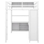 Letto a soppalco in metallo Off-White con scrivania e armadio - Matrimoniale