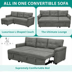 Divano sezionale reversibile con letto estraibile, chaise longue con contenitore nascosto, gambe durevoli,