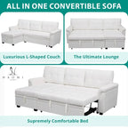 Divano sezionale reversibile con letto estraibile, chaise longue con contenitore nascosto, gambe durevoli,
