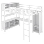 Letto a soppalco in metallo Off-White con scrivania e armadio - Matrimoniale