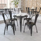 Flash Furniture Set Tavolo Quadrato in Metallo per Interni ed Esterni, Grado Commerciale, 23.75, con 2 Sedie Impilabili