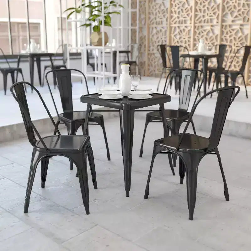 Flash Furniture Set Tavolo Quadrato in Metallo per Interni ed Esterni, Grado Commerciale, 23.75, con 2 Sedie Impilabili