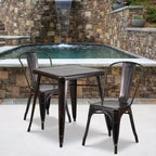 Flash Furniture Set Tavolo Quadrato in Metallo per Interni ed Esterni, Grado Commerciale, 23.75, con 2 Sedie Impilabili