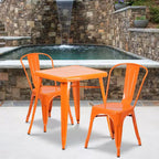 Flash Furniture Set Tavolo Quadrato in Metallo per Interni ed Esterni, Grado Commerciale, 23.75, con 2 Sedie Impilabili