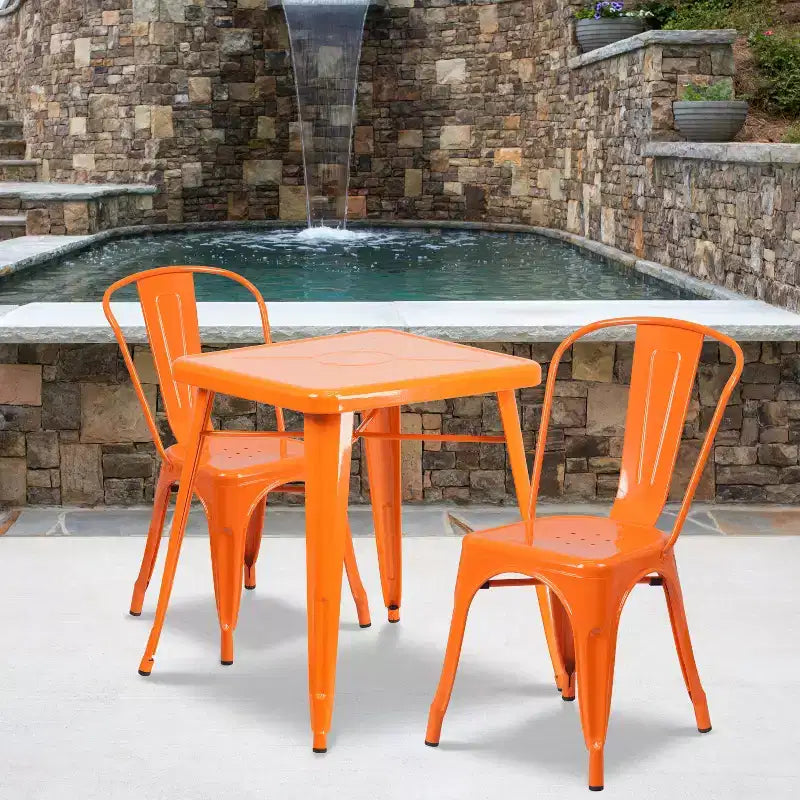 Flash Furniture Set Tavolo Quadrato in Metallo per Interni ed Esterni, Grado Commerciale, 23.75, con 2 Sedie Impilabili
