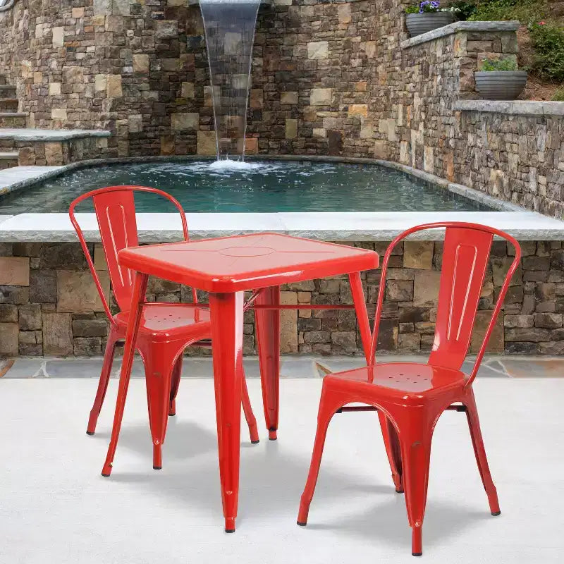 Flash Furniture Set Tavolo Quadrato in Metallo per Interni ed Esterni, Grado Commerciale, 23.75, con 2 Sedie Impilabili