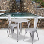 Flash Furniture Set Tavolo Quadrato in Metallo per Interni ed Esterni, Grado Commerciale, 23.75, con 2 Sedie Impilabili