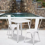 Flash Furniture Set Tavolo Quadrato in Metallo per Interni ed Esterni, Grado Commerciale, 23.75, con 2 Sedie Impilabili